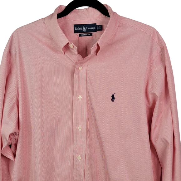 Ralph Lauren Custom Fit Red White Micro Pin Stripe Dress Shirt Men's Size 16.5 - Picture 6 of 11